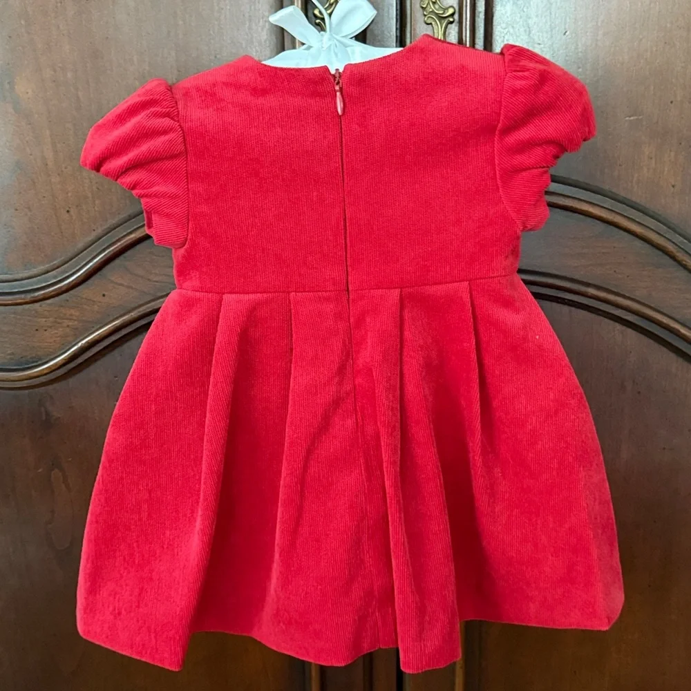 Mayoral Baby Girl 9M Red Corduroy Christmas Holiday Dress Spain Puff Sleeve